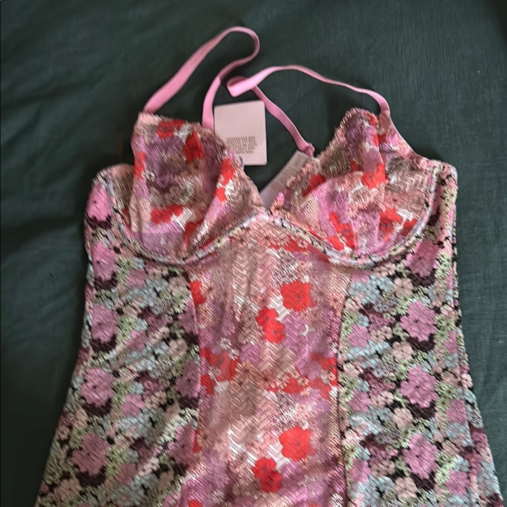 Savage X Fenty Floral Lace Chemise in Pink and Red